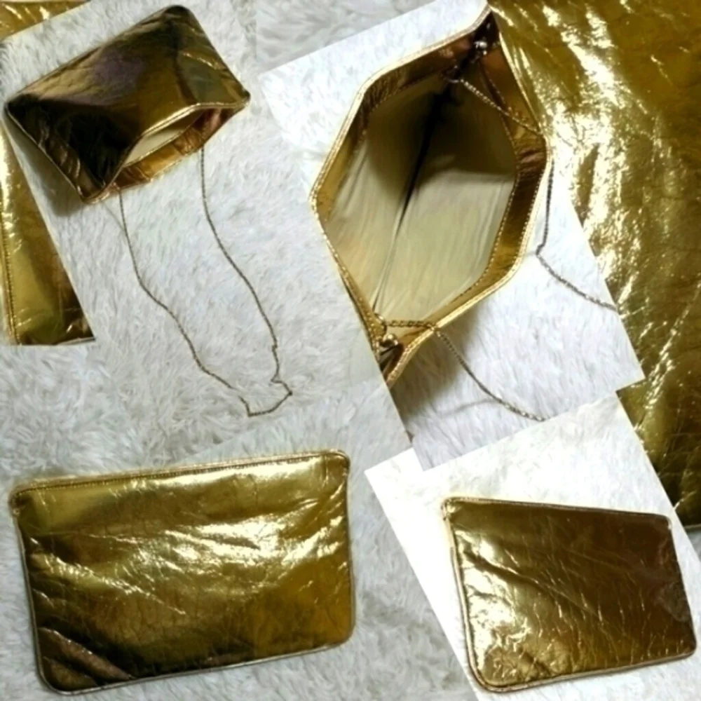 Vintage Gold Foil Square Snap Clutch Bag